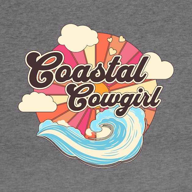 Coastal Cowgirl Retro Vintage Aesthetic Illustration Tee - Beach Vibes by TeeTrendz